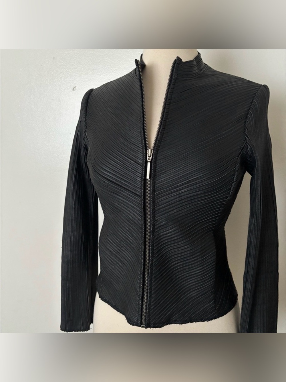 Rare Bebe Black Stretchy Leather Zip-Front Jacket